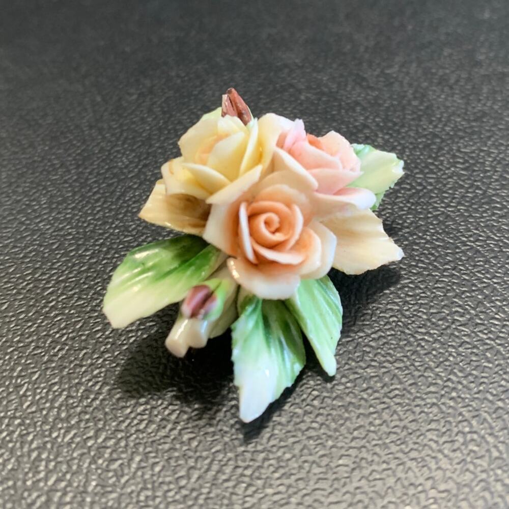 Vintage Capodimonte Carlo Savastano Porcelain Rose Brooch Pin - Picture 6 of 8